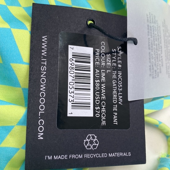 (A21) It’s Now Cool The Gathered Tie Pant ONLY, Lime Wave Cheque, Size M, NWT - Picture 8 of 8